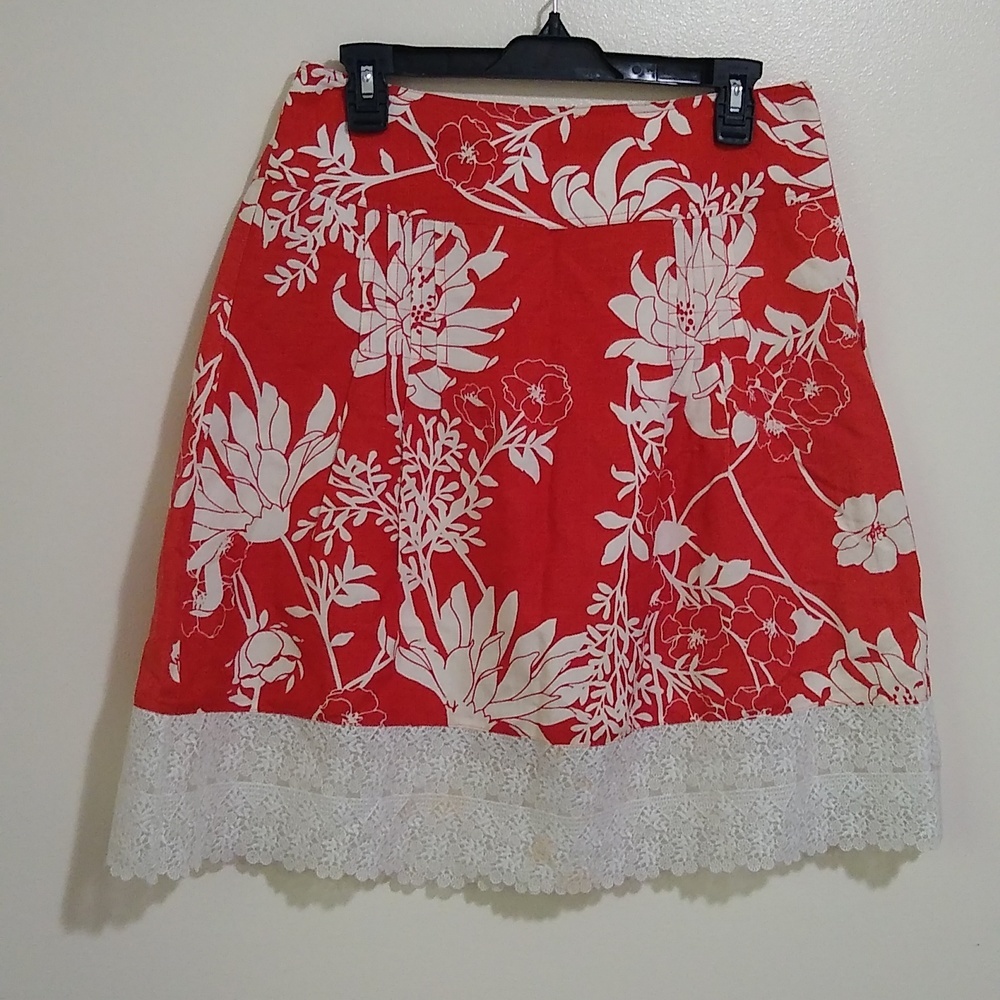 Ann Taylor Linen Blend Women's Skirt Lace trim